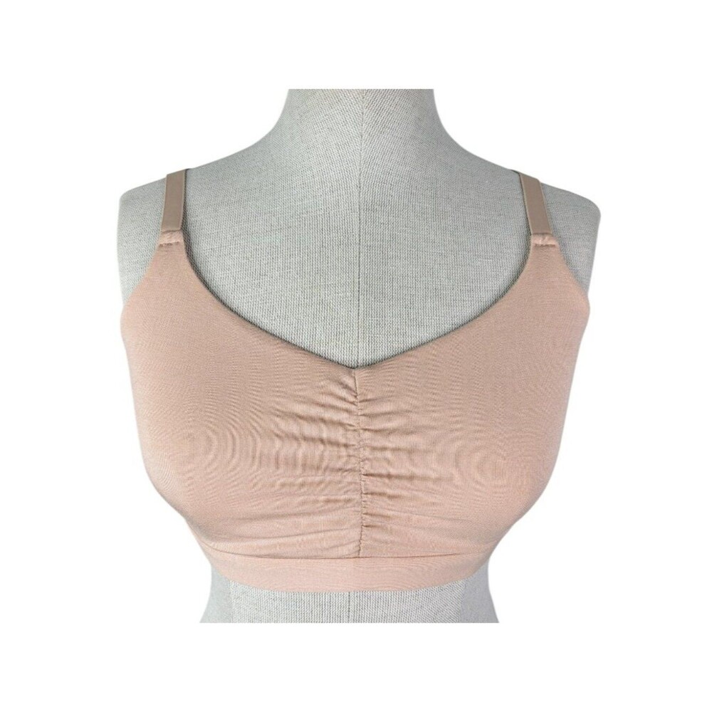 Quince Micromodal Ruched Bralette sz L * Warm Sand Soft Comfy Neutral Nude